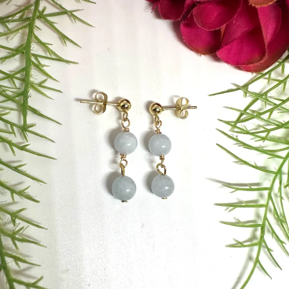 NEW⚜️Raw Aquamarine Beaded Earrings - Picture 2 of 4